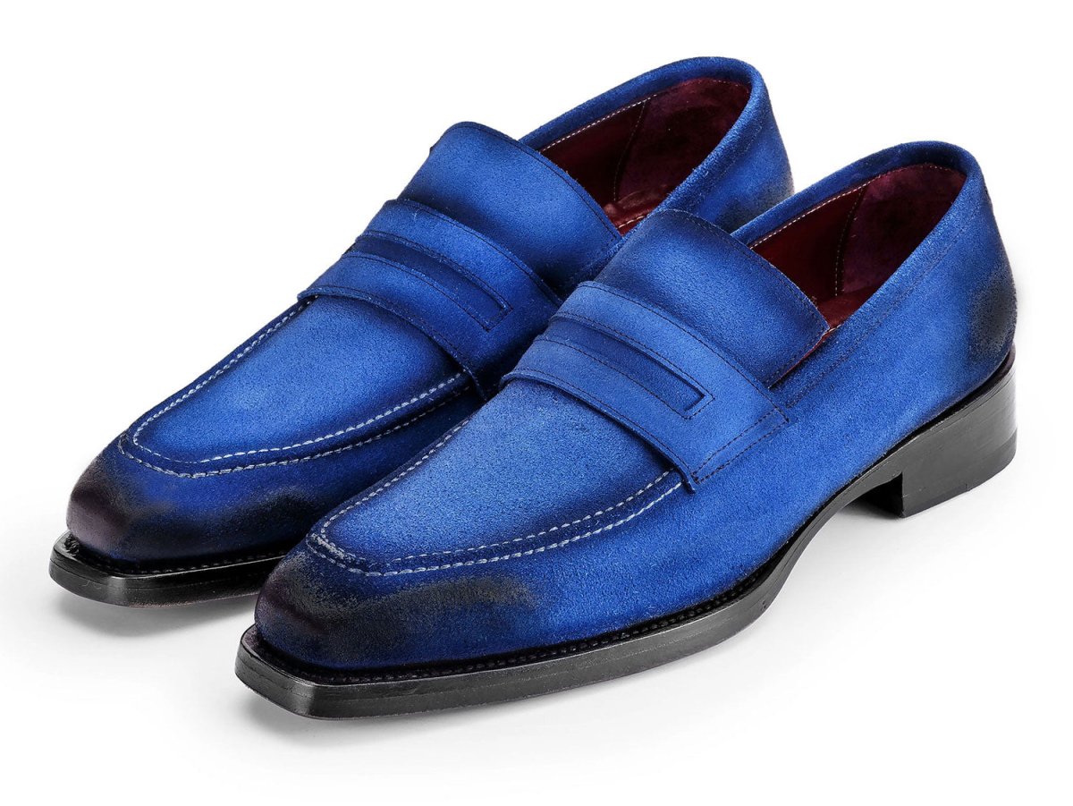 Paul Parkman Blue Antique Suede Goodyear Welted Loafers (ID36BQ94)