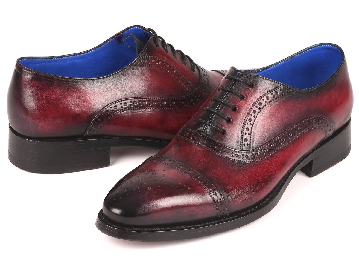 Paul Parkman Bordeaux Burnished Goodyear Welted Cap Toe Oxford Shoes (ID79BRD68)