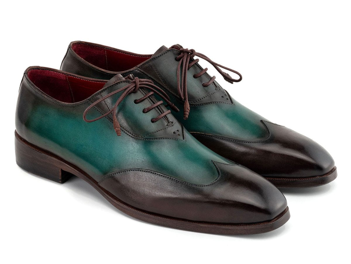 Paul Parkman Brown and Green Patina Leather Wingtip Oxford Shoes AL3257SJ