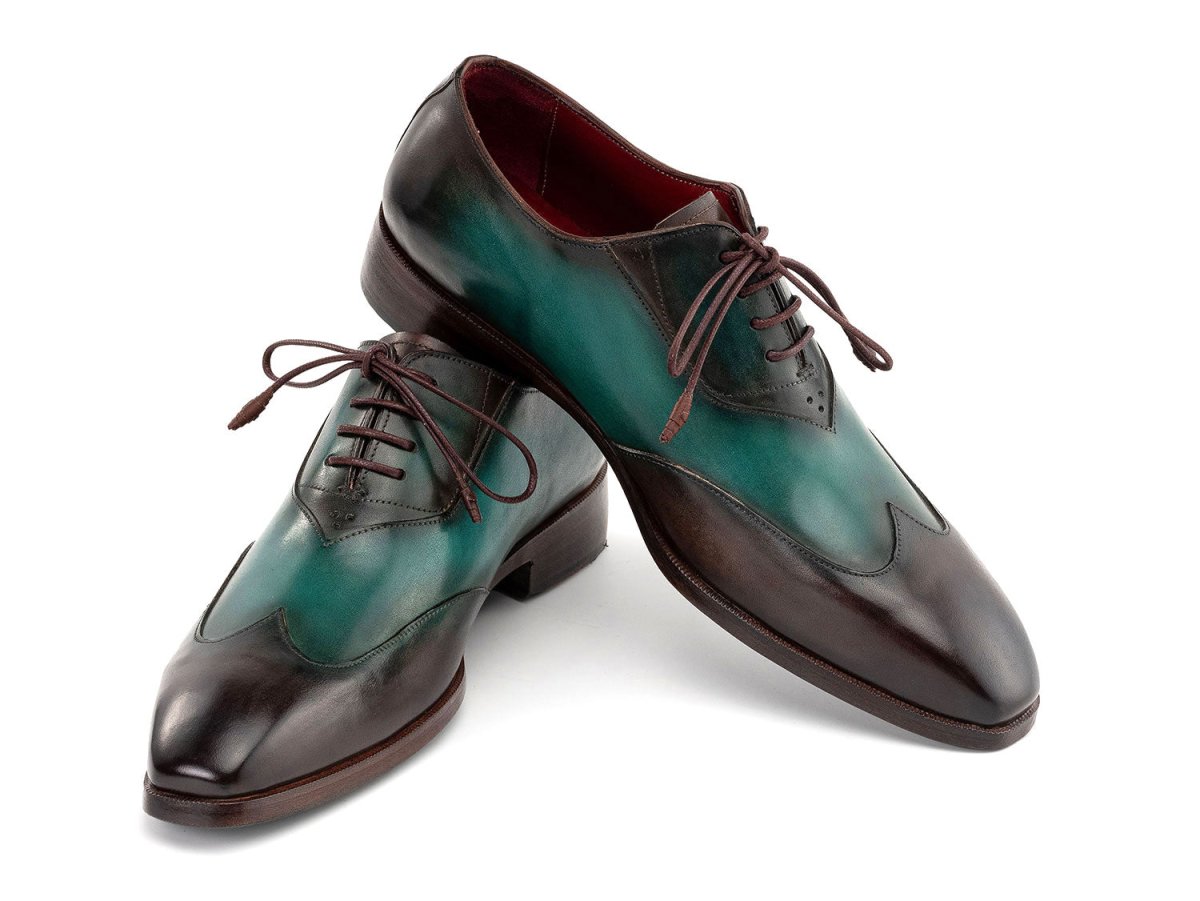 Paul Parkman Brown and Green Patina Leather Wingtip Oxford Shoes AL3257SJ
