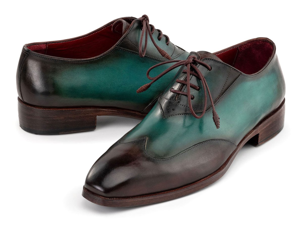 Paul Parkman Brown and Green Patina Leather Wingtip Oxford Shoes AL3257SJ