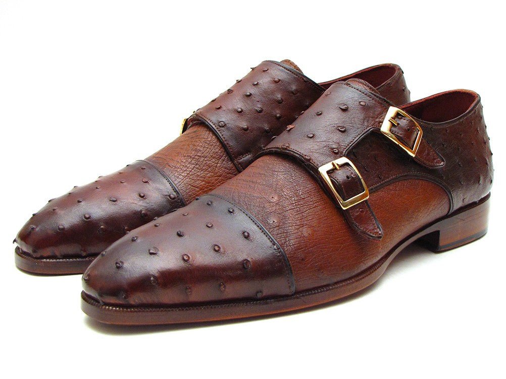 Paul Parkman Brown and Tobacco Genuine Ostrich Double Monkstraps (ID43K68)