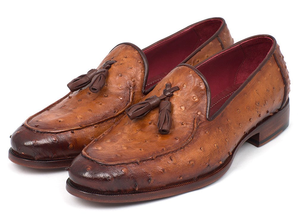 Paul Parkman Camel Brown Genuine Ostrich Tassel Loafers (IDOST834CML)