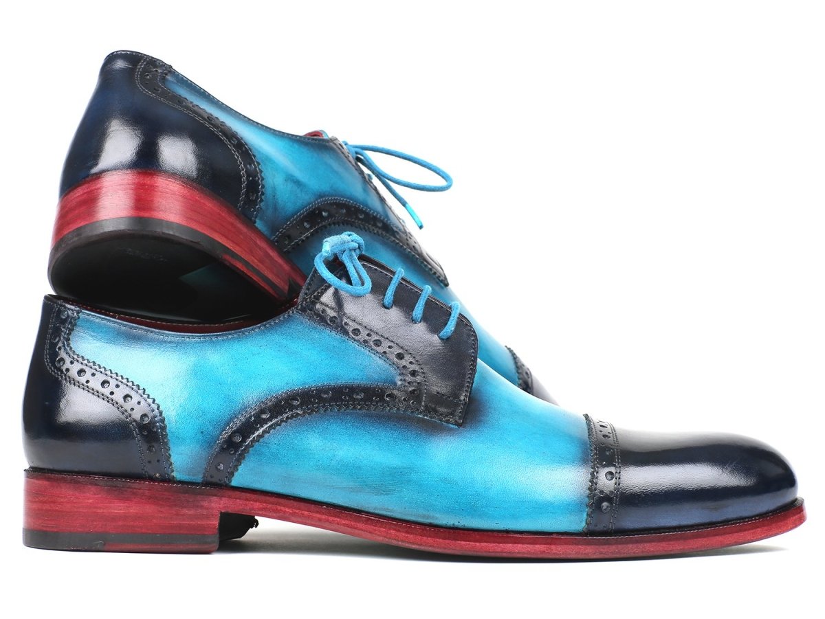 Paul Parkman Cap Toe Derby Shoes in Blue / Turquoise