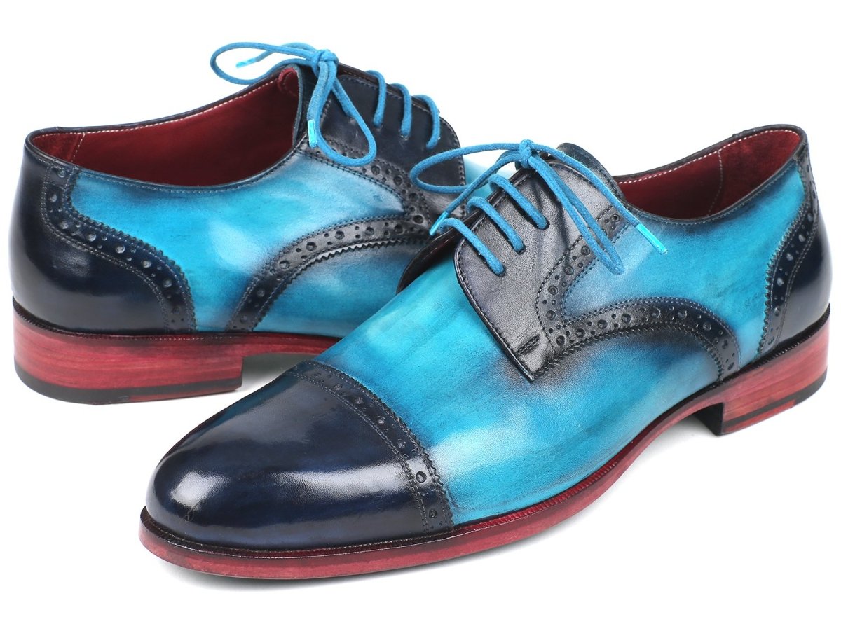 Paul Parkman Cap Toe Derby Shoes in Blue / Turquoise