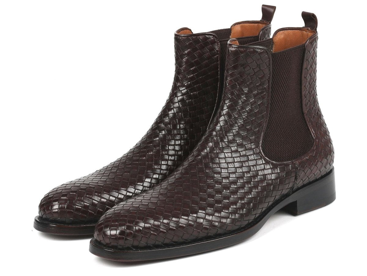 Paul Parkman Chocolate Brown Woven Leather Chelsea Boots (ID92WN87 BRW)