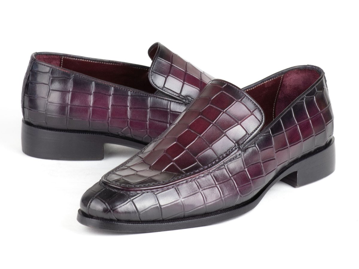 Paul Parkman Croco Textured Leather Loafer Purple (ID7339 PRP)