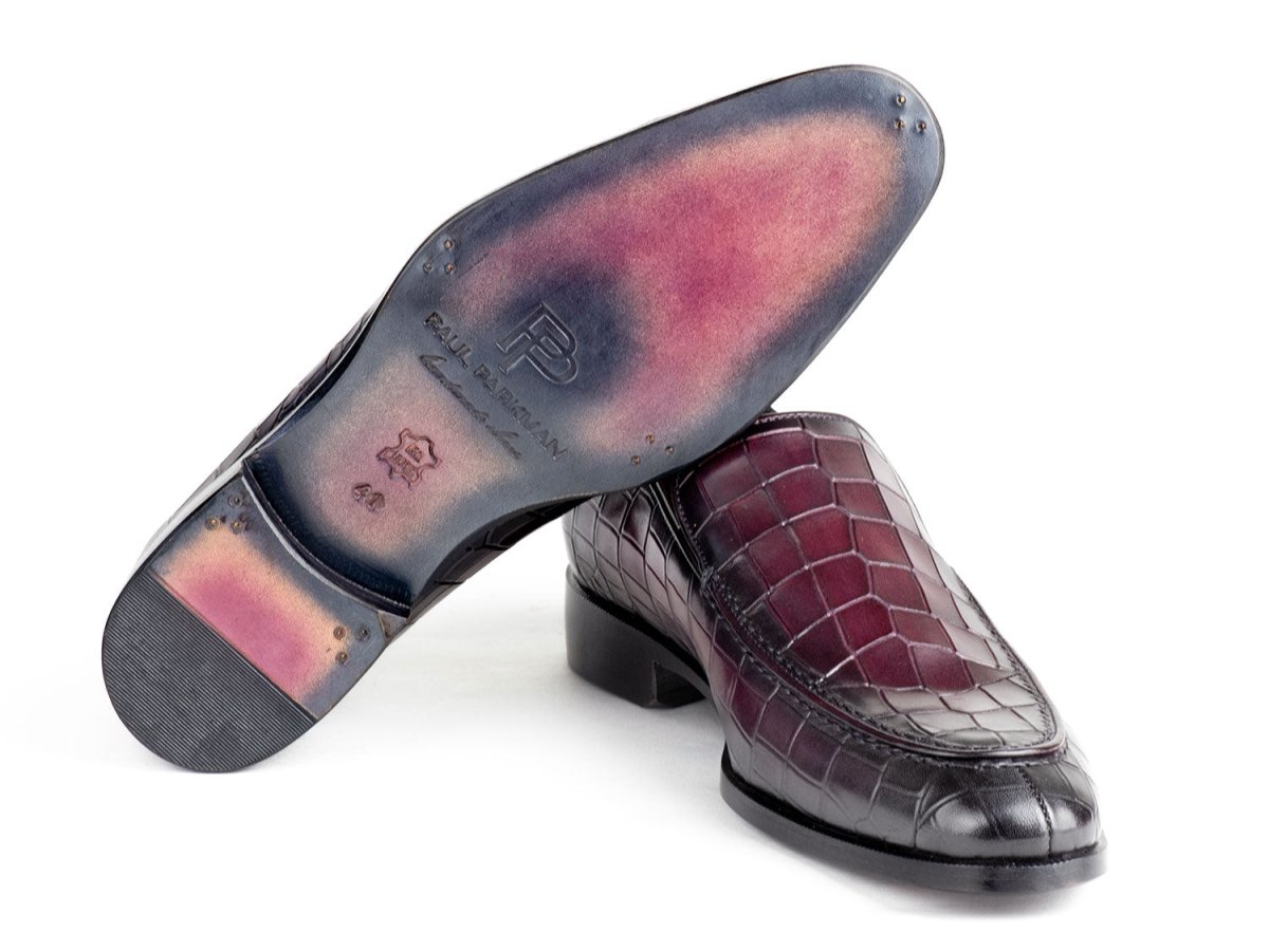 Paul Parkman Croco Textured Leather Loafer Purple (ID7339 PRP)