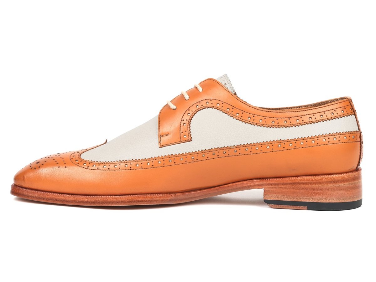 Paul Parkman Dual Tone Wingtip Derby Shoes in Cognac and Cream