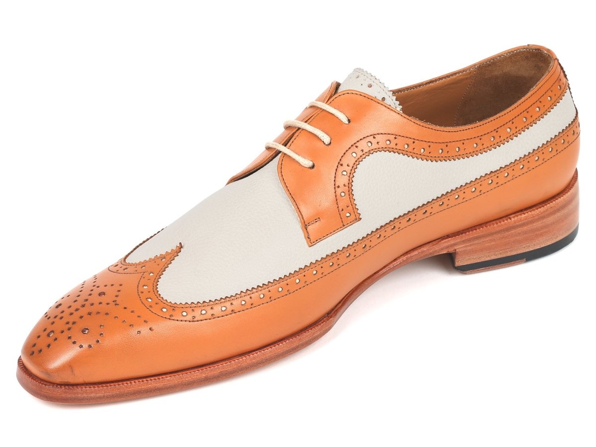 Paul Parkman Dual Tone Wingtip Derby Shoes in Cognac and Cream