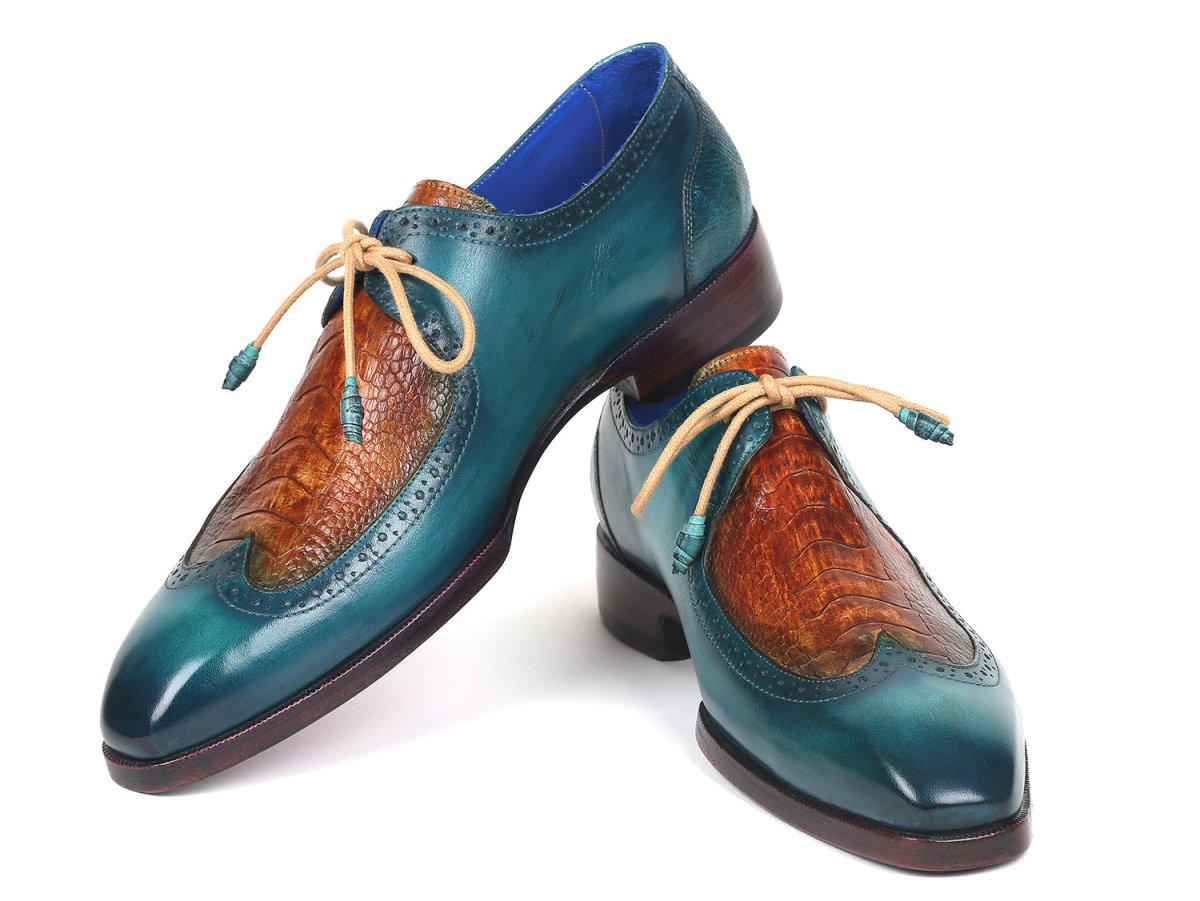 Paul Parkman Genuine Ostrich Leg and Calfskin Derby Shoes (ID788GY74)