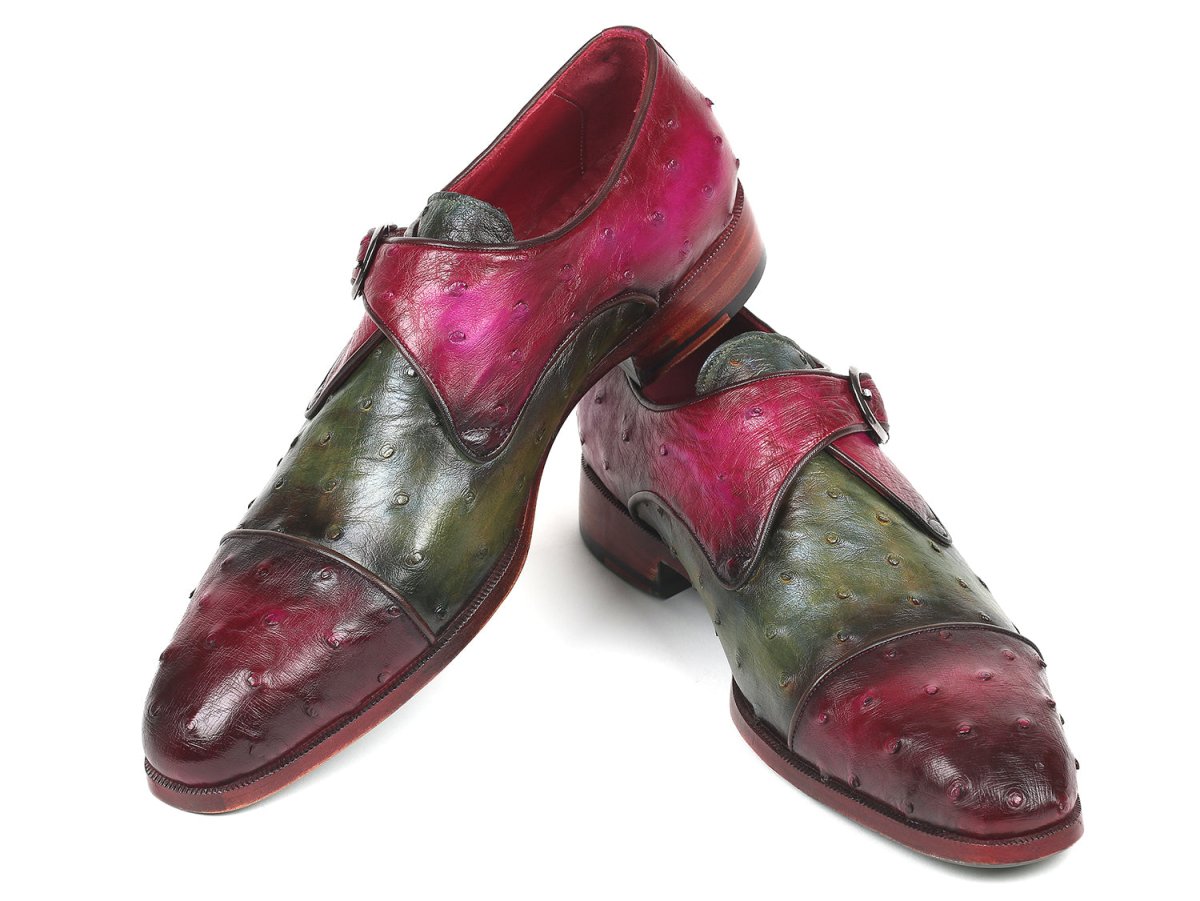 Paul Parkman Genuine Ostrich Monkstraps Green and Purple (ID91Z68)