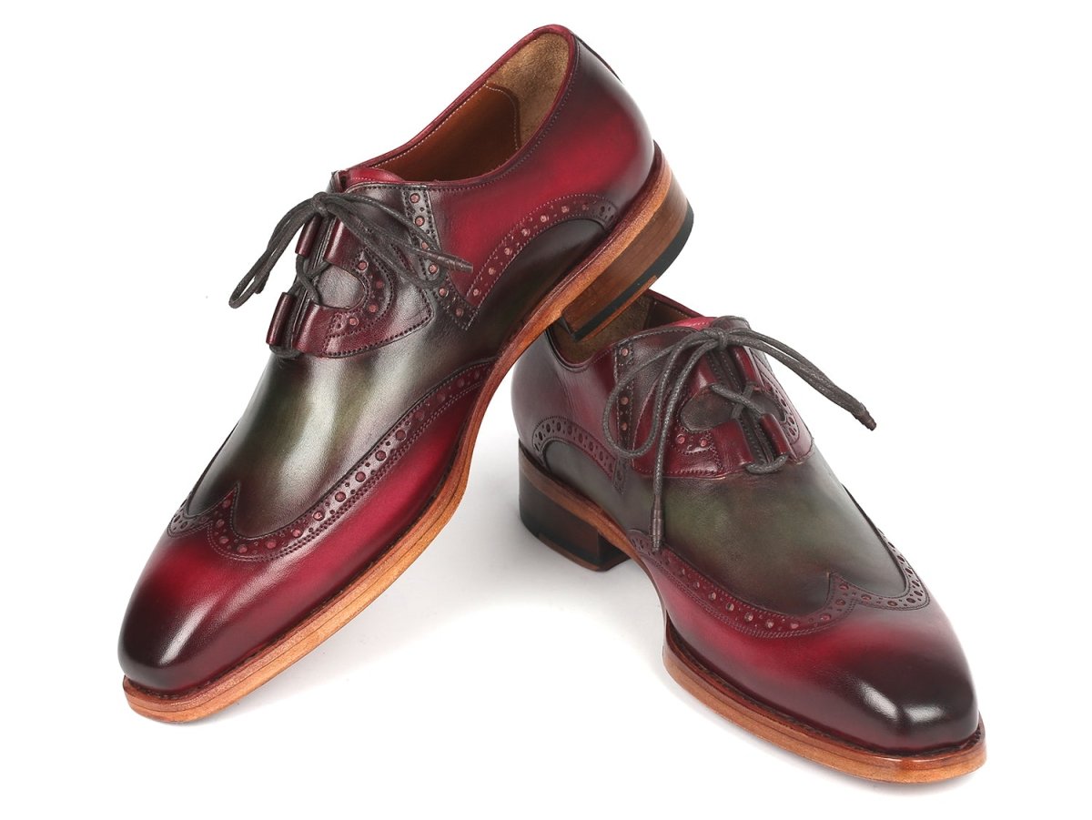 Paul Parkman Goodyear Welted Ghillie Lacing Brogues in Green and Bordeaux