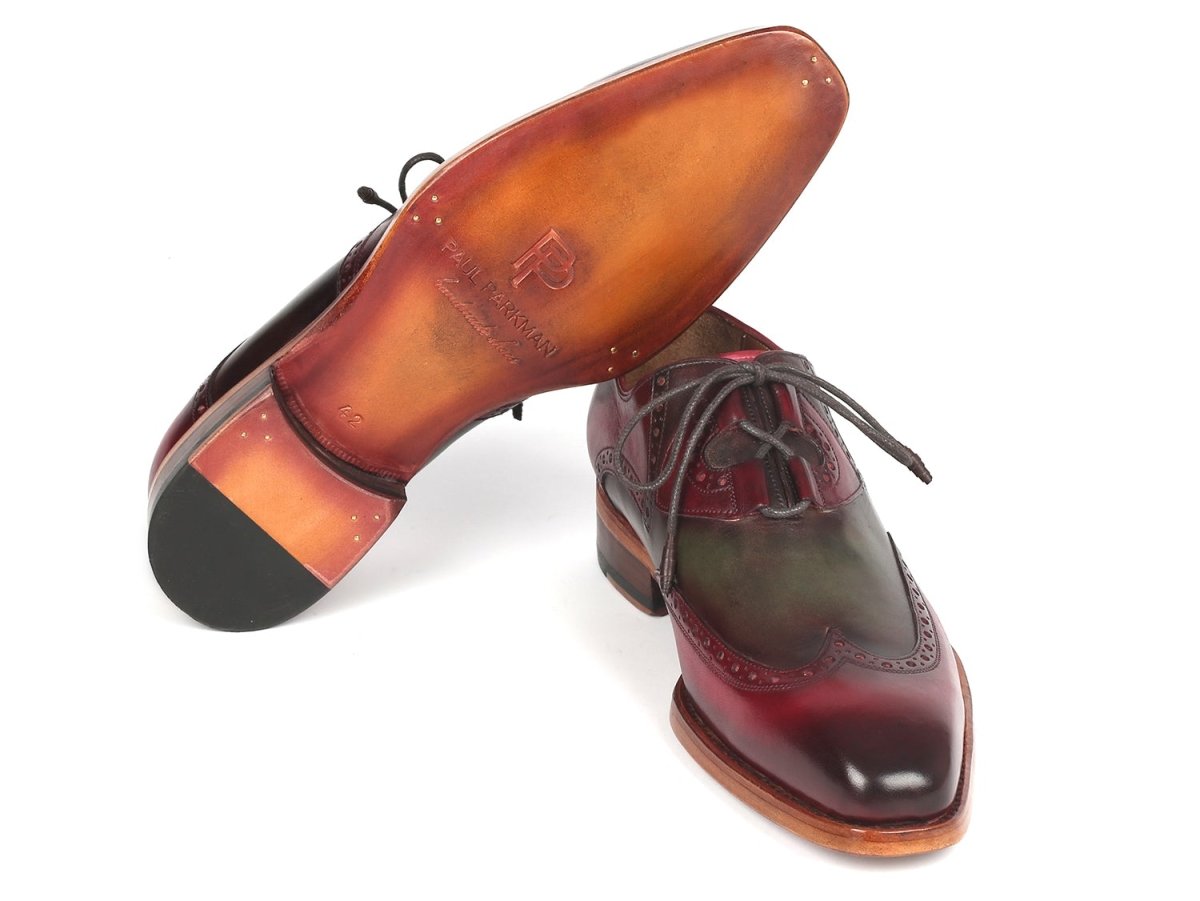 Paul Parkman Goodyear Welted Ghillie Lacing Brogues in Green and Bordeaux