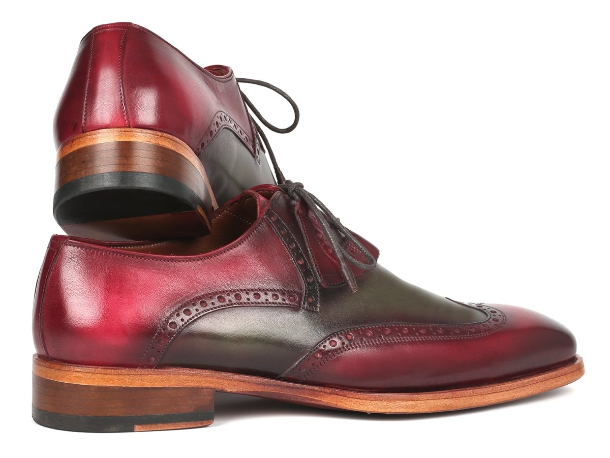 Paul Parkman Goodyear Welted Ghillie Lacing Brogues in Green and Bordeaux