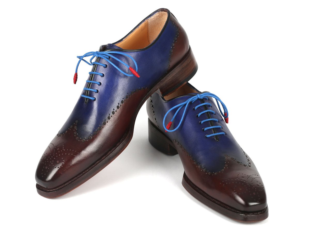 Paul Parkman Goodyear Welted Men's Brown and Blue Oxford Shoes (ID081 B35)