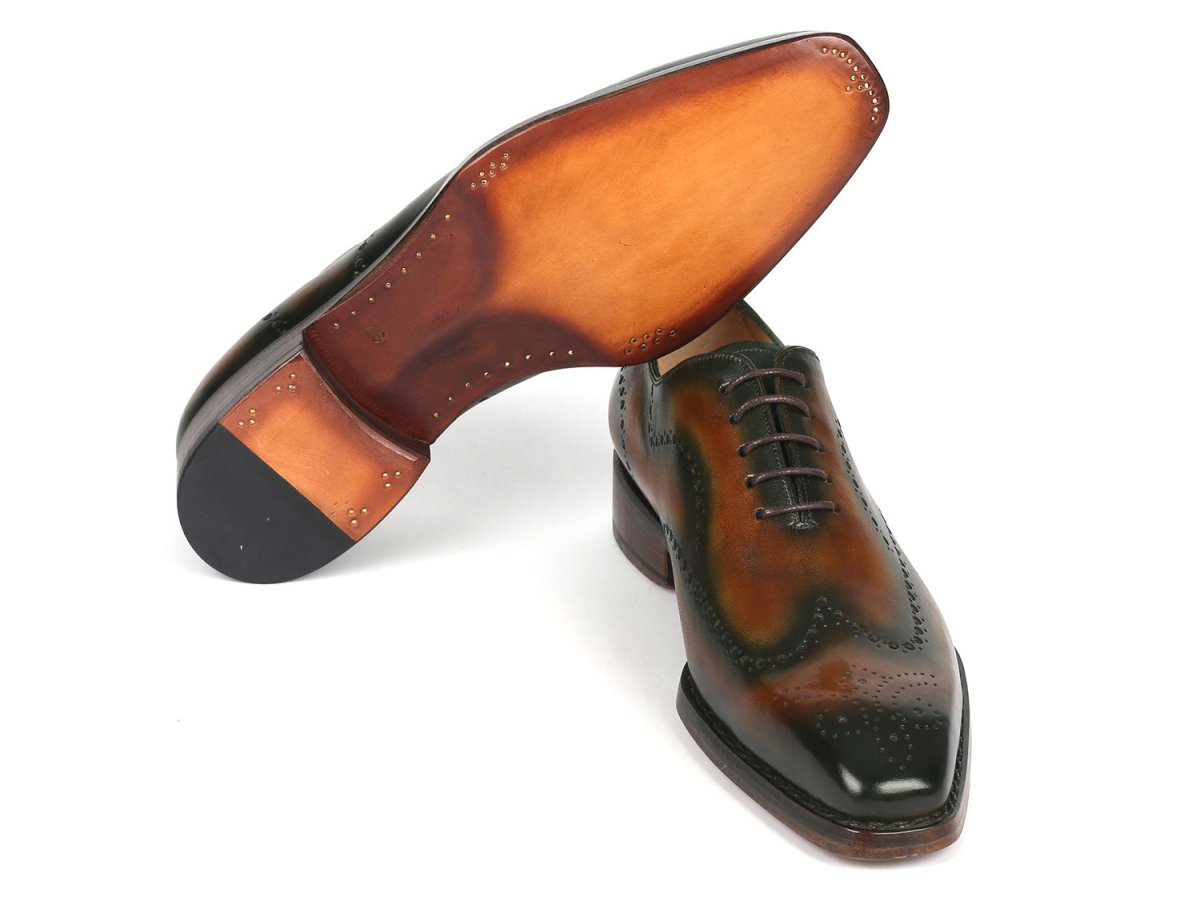 Paul Parkman Goodyear Welted Men's Brown and Green Oxford Shoes (ID081 036)