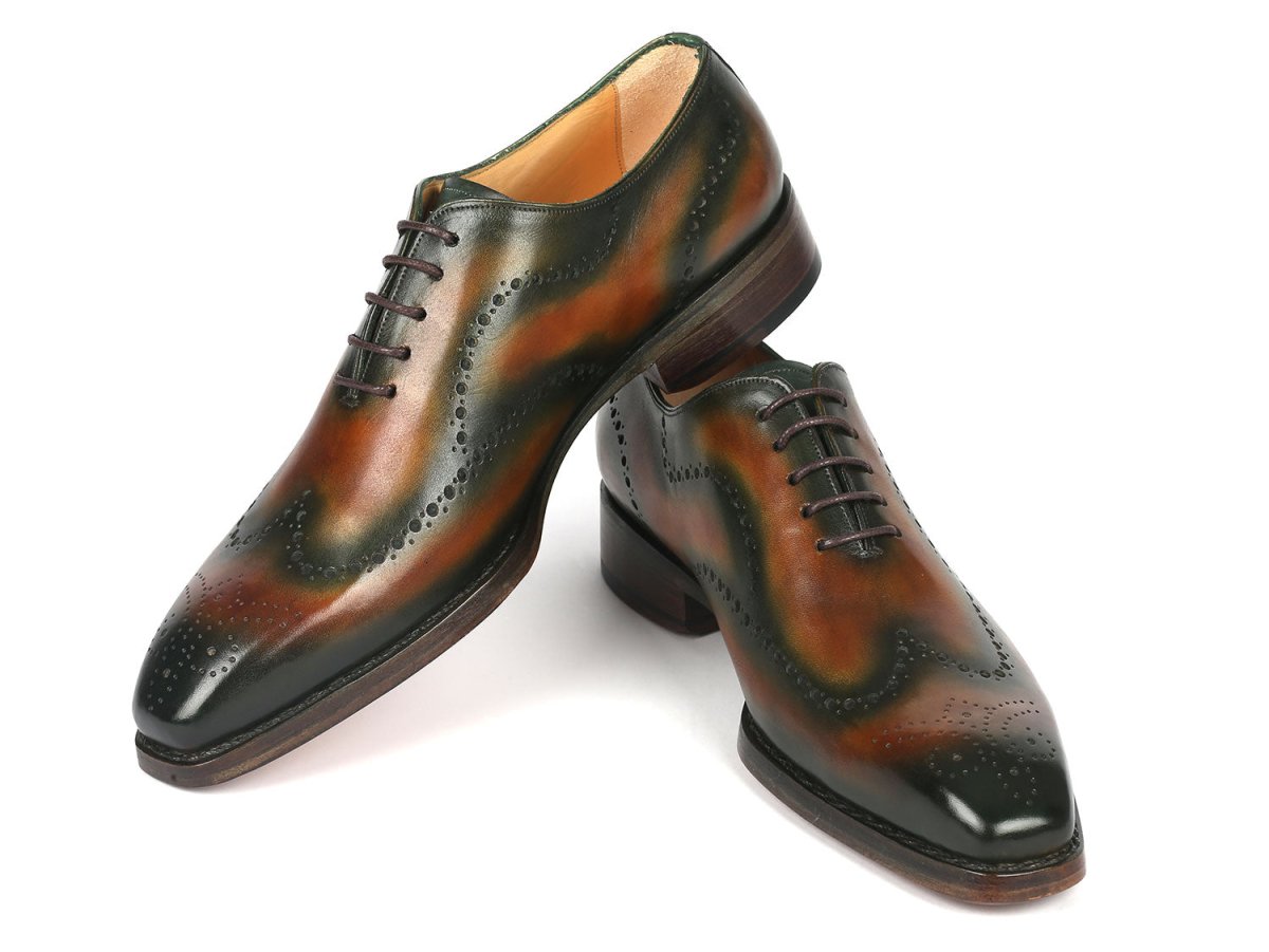 Paul Parkman Goodyear Welted Men's Brown and Green Oxford Shoes (ID081 036)