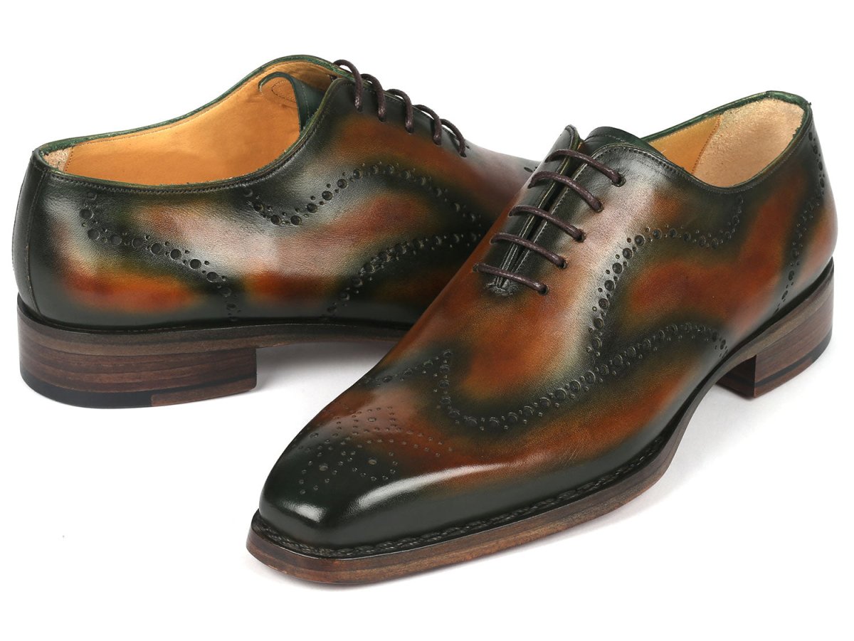 Paul Parkman Goodyear Welted Men's Brown and Green Oxford Shoes (ID081 036)
