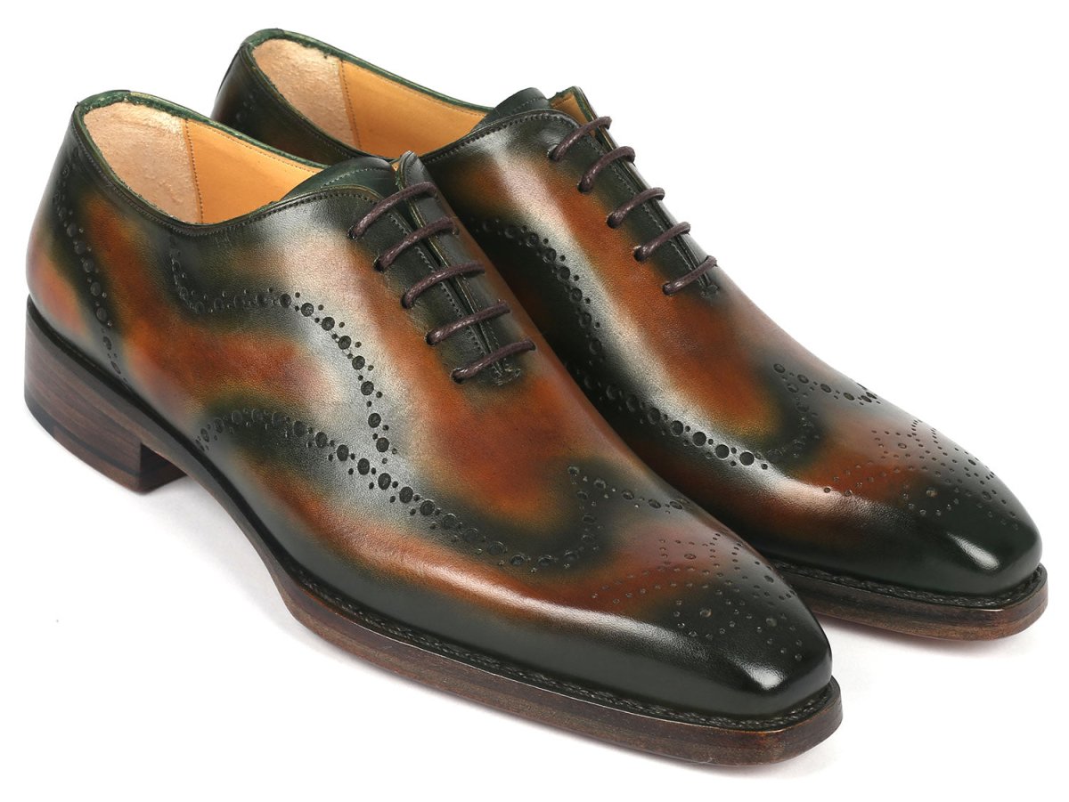 Paul Parkman Goodyear Welted Men's Brown and Green Oxford Shoes (ID081 036)