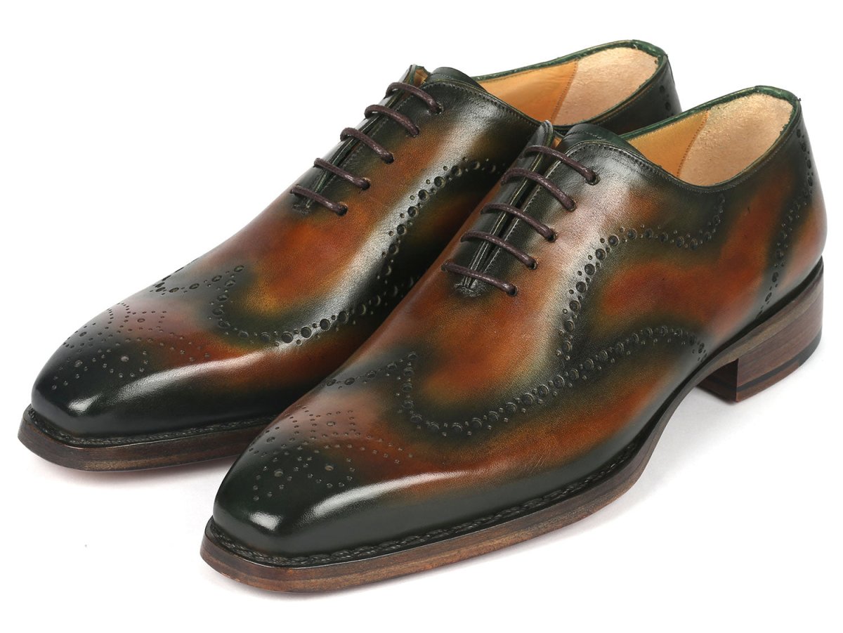 Paul Parkman Goodyear Welted Men's Brown and Green Oxford Shoes (ID081 036)