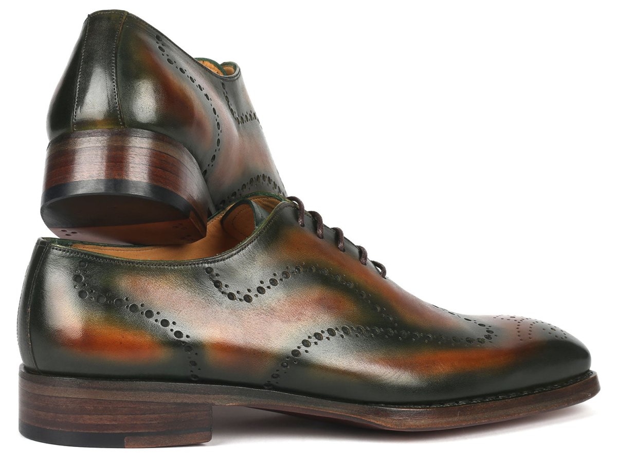 Paul Parkman Goodyear Welted Men's Brown and Green Oxford Shoes (ID081 036)