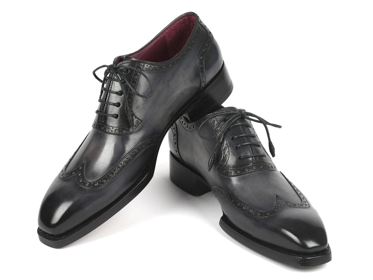 Paul Parkman Goodyear Welted Men's Wingtip Oxfords Black and Gray (ID6819 GRY)