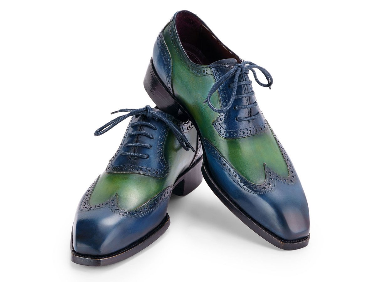 Paul Parkman Goodyear Welted Men's Wingtip Oxfords Blue and Green (ID6819 BRN)