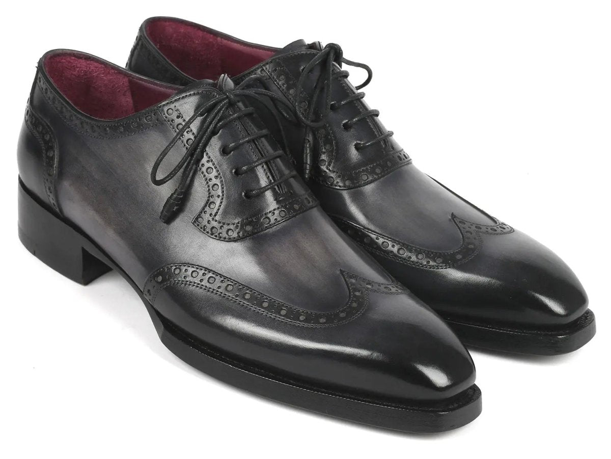 Paul Parkman Goodyear Welted Men's Wingtip Oxfords in Black and Gray