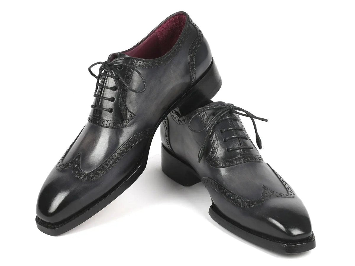 Paul Parkman Goodyear Welted Men's Wingtip Oxfords in Black and Gray