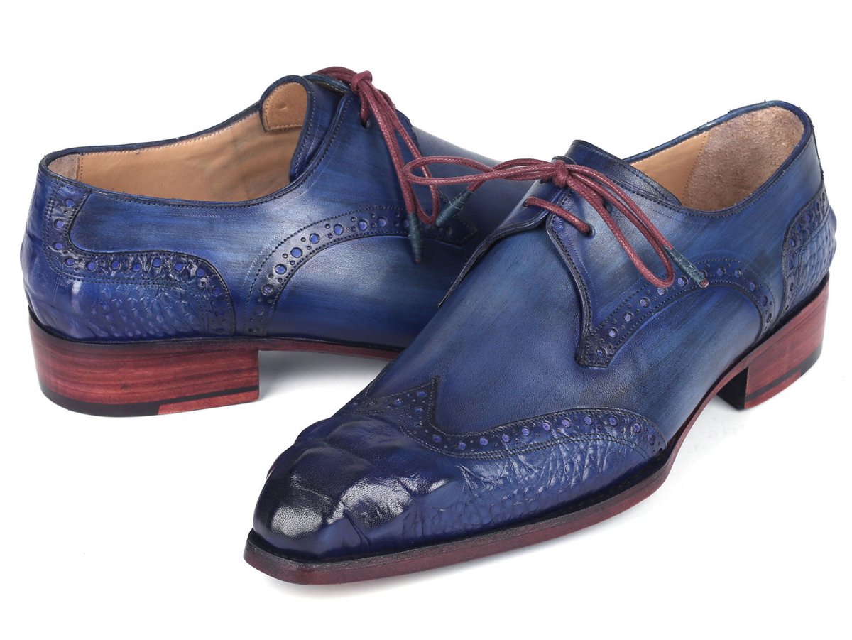 Paul Parkman Goodyear Welted Wingtip Derby Shoes Blue and Navy