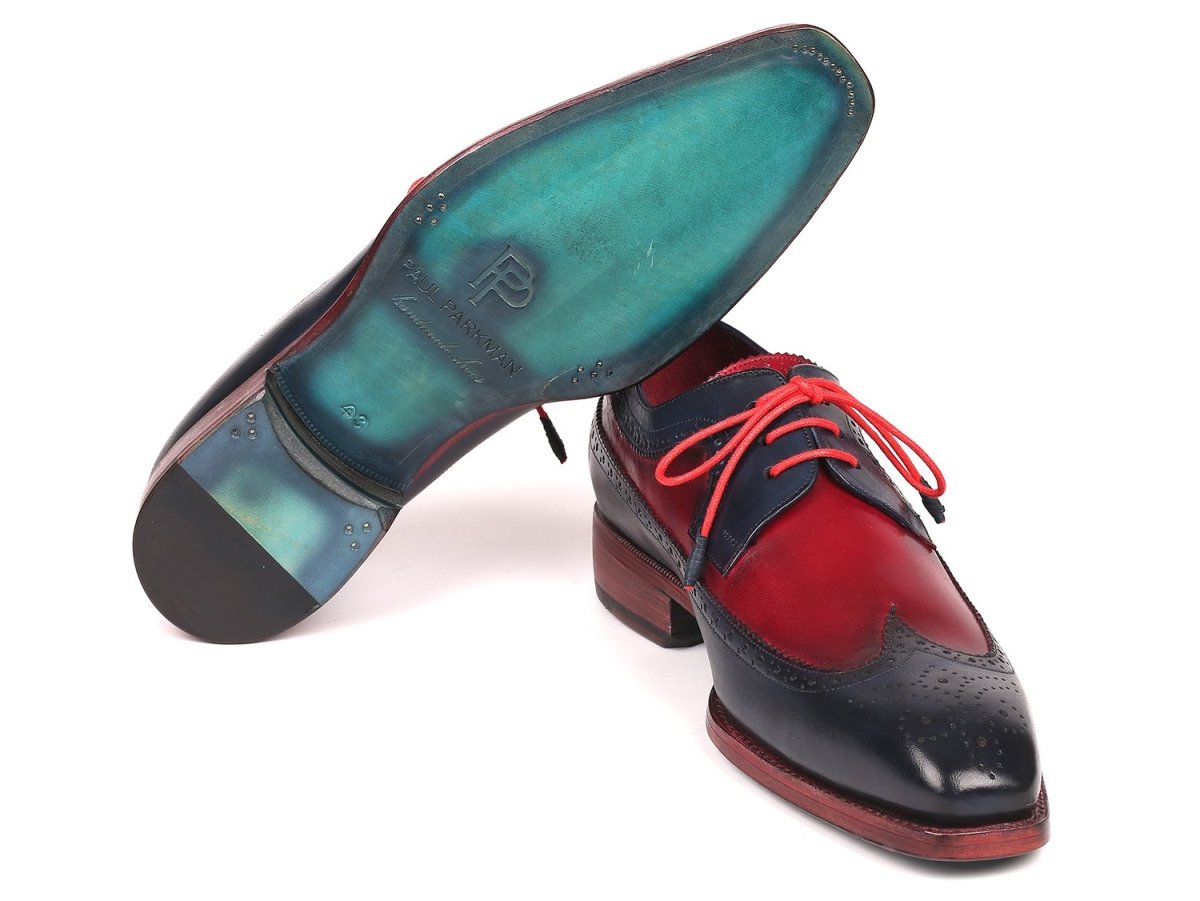Paul Parkman Goodyear Welted Wingtip Derby Shoes in Navy and Bordeaux