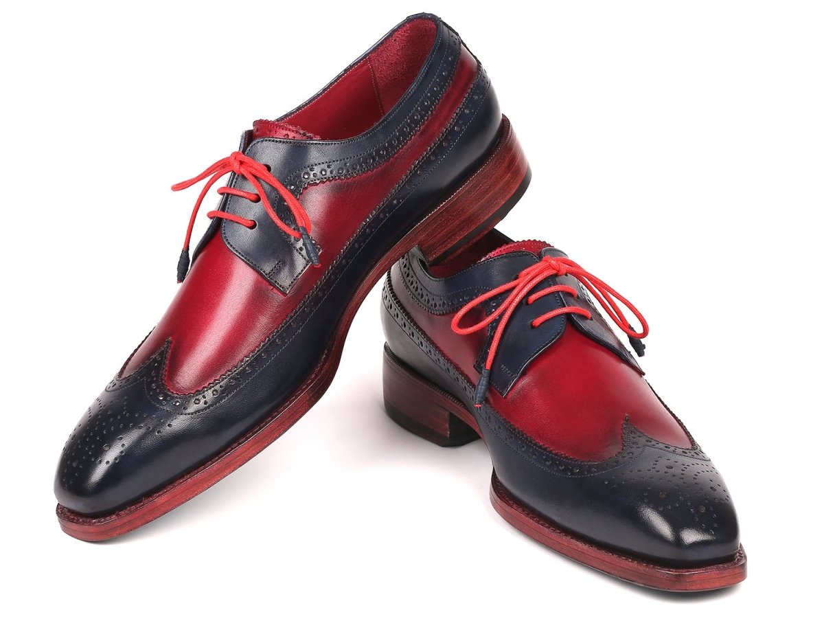 Paul Parkman Goodyear Welted Wingtip Derby Shoes in Navy and Bordeaux