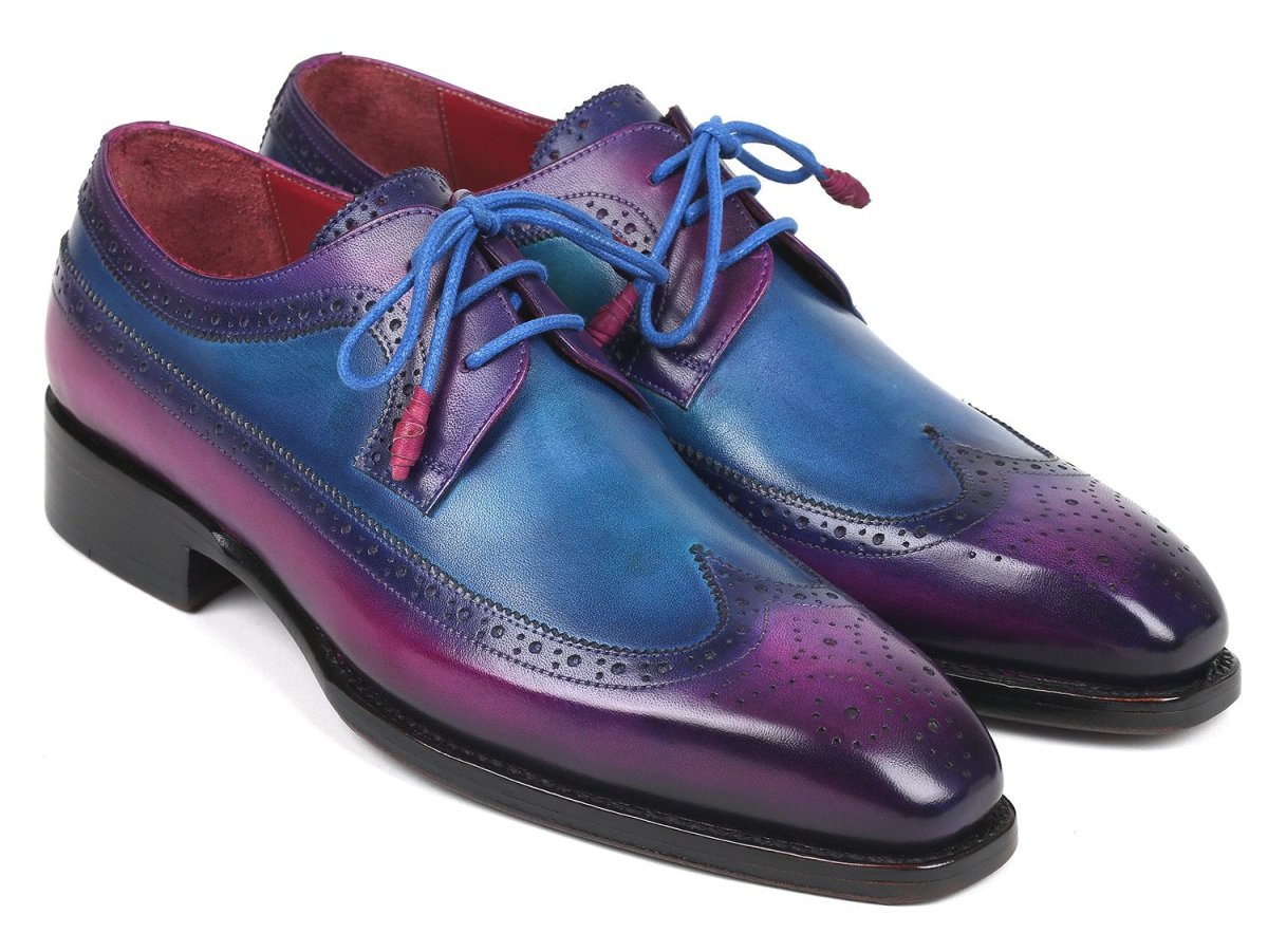 Paul Parkman Goodyear Welted Wingtip Derby Shoes in Purple and Blue