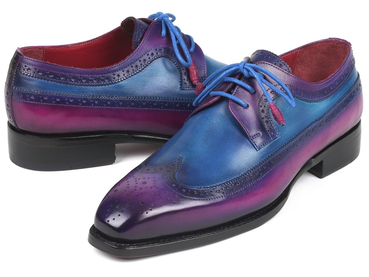 Paul Parkman Goodyear Welted Wingtip Derby Shoes in Purple and Blue