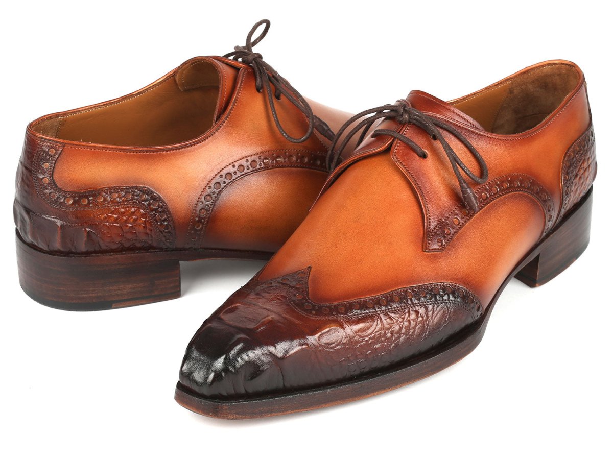 Paul Parkman Goodyear Welted Wingtip Derby Shoes Olive and Tan (ID584 OLV)