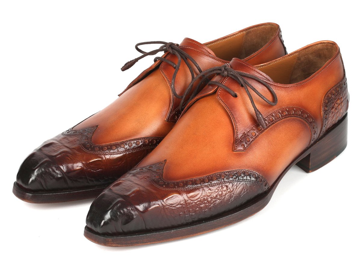 Paul Parkman Goodyear Welted Wingtip Derby Shoes Olive and Tan (ID584 OLV)
