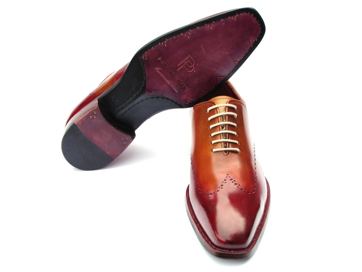 Paul Parkman Goodyear Welted Wingtip Oxfords Bordeaux and Camel (ID081 RDT)