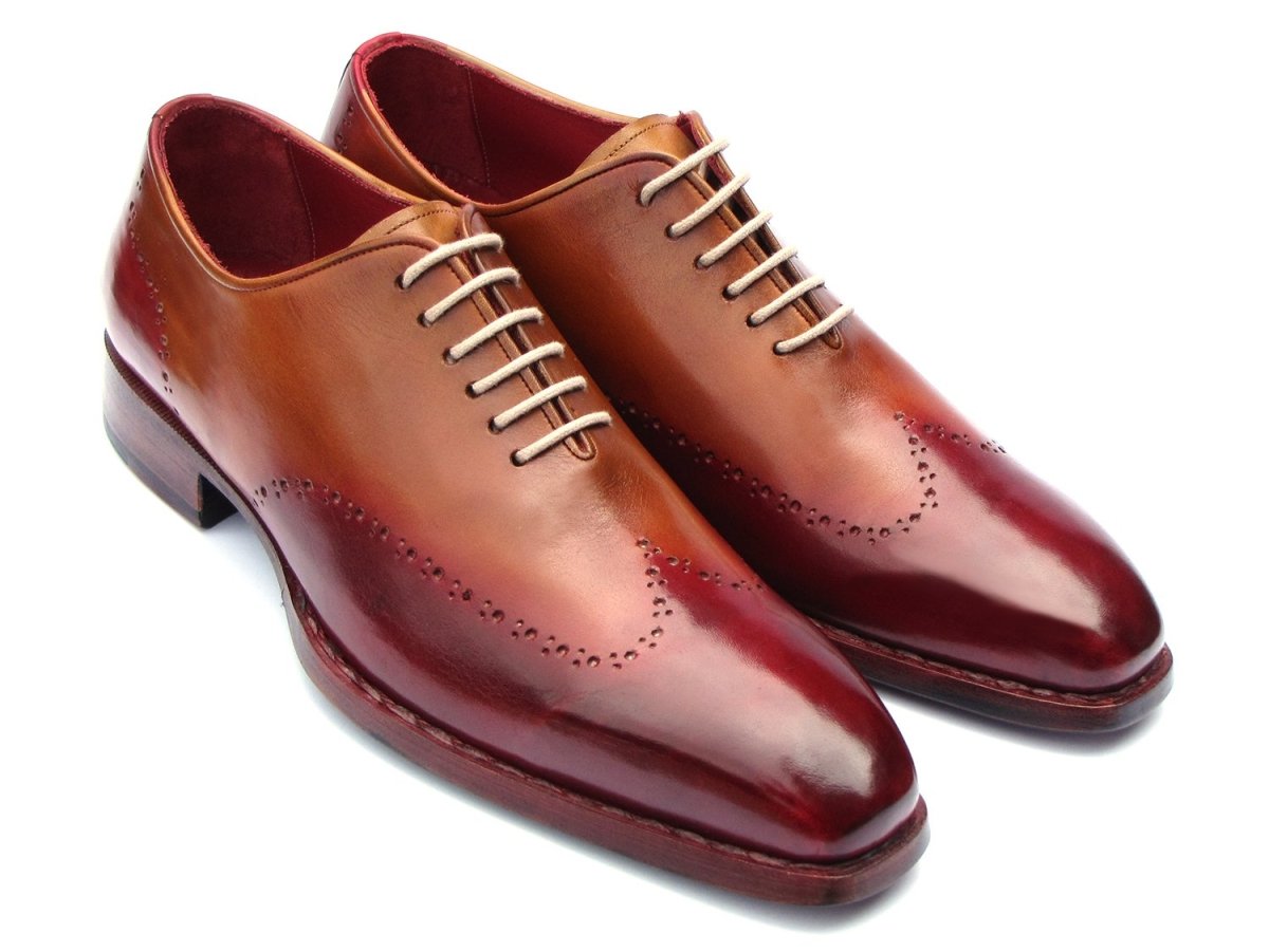 Paul Parkman Goodyear Welted Wingtip Oxfords Bordeaux and Camel (ID081 RDT)
