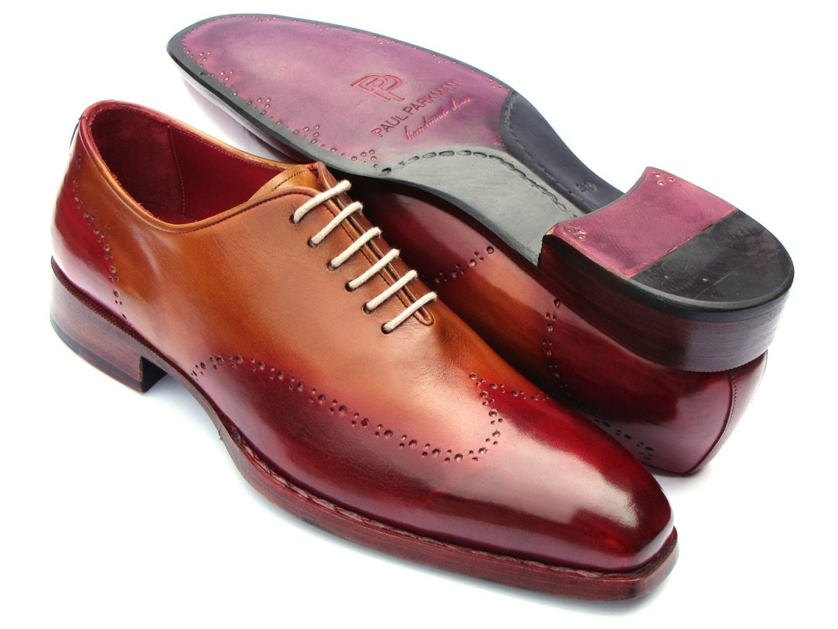 Paul Parkman Goodyear Welted Wingtip Oxfords Bordeaux and Camel (ID081 RDT)