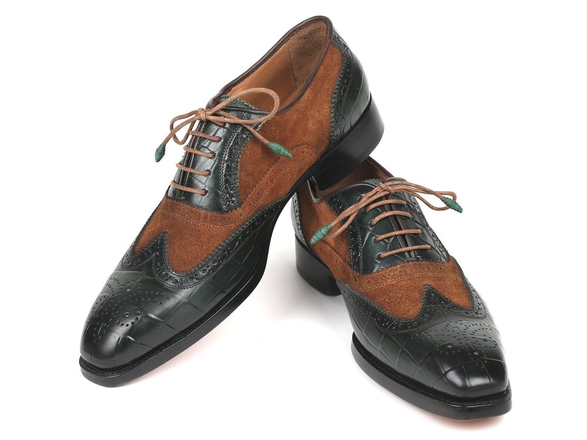 Paul Parkman Goodyear Welted Wingtip Oxfords in Brown and Green