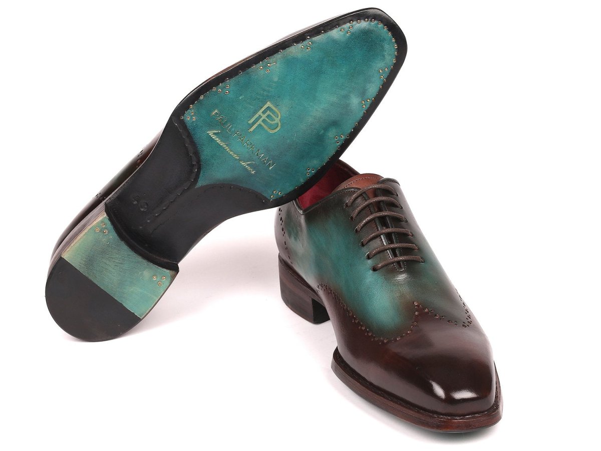 Paul Parkman Goodyear Welted Wingtip Oxfords in Brown and Turquoise