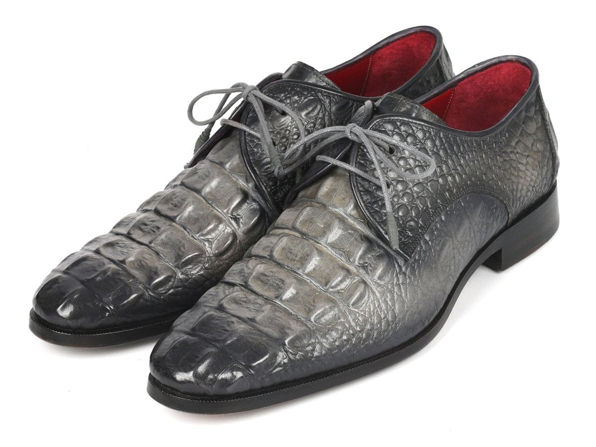 Paul Parkman Gray Crocodile Embossed Calfskin Derby Shoes (ID1438GRY)