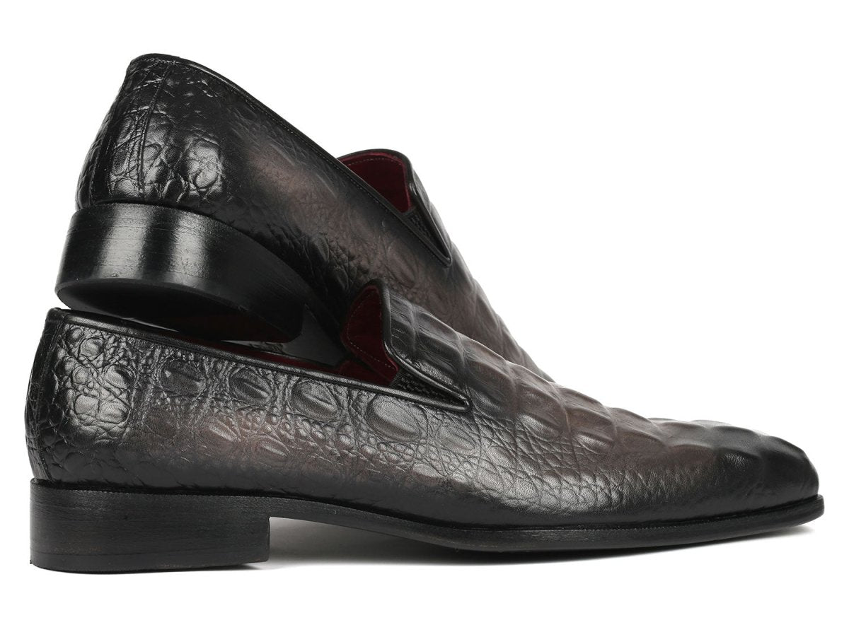 Paul Parkman Gray Crocodile Embossed Calfskin Loafers
