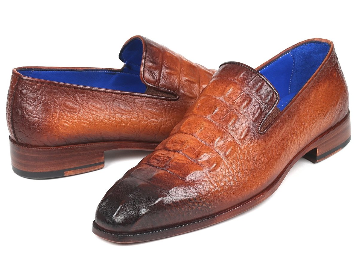 Paul Parkman Gray Crocodile Embossed Calfskin Loafers