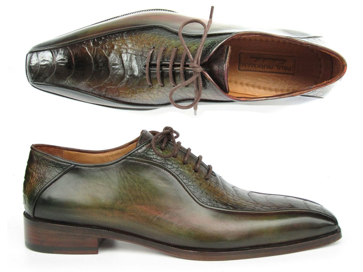 Paul Parkman Green Genuine Ostrich Leg Bicycle Toe Oxfords (ID94DLGRN)