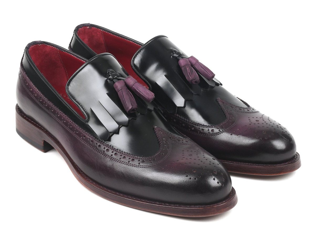 Paul Parkman Kiltie Tassel Loafer in Black and Purple