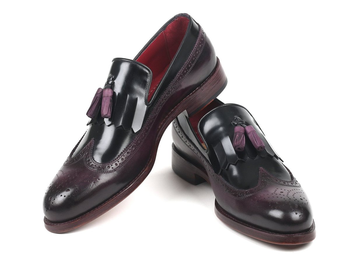 Paul Parkman Kiltie Tassel Loafer in Black and Purple