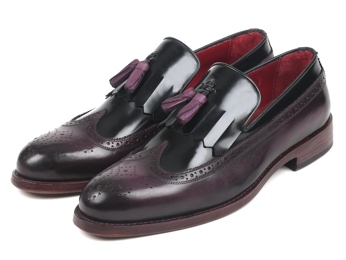 Paul Parkman Kiltie Tassel Loafer in Black and Purple