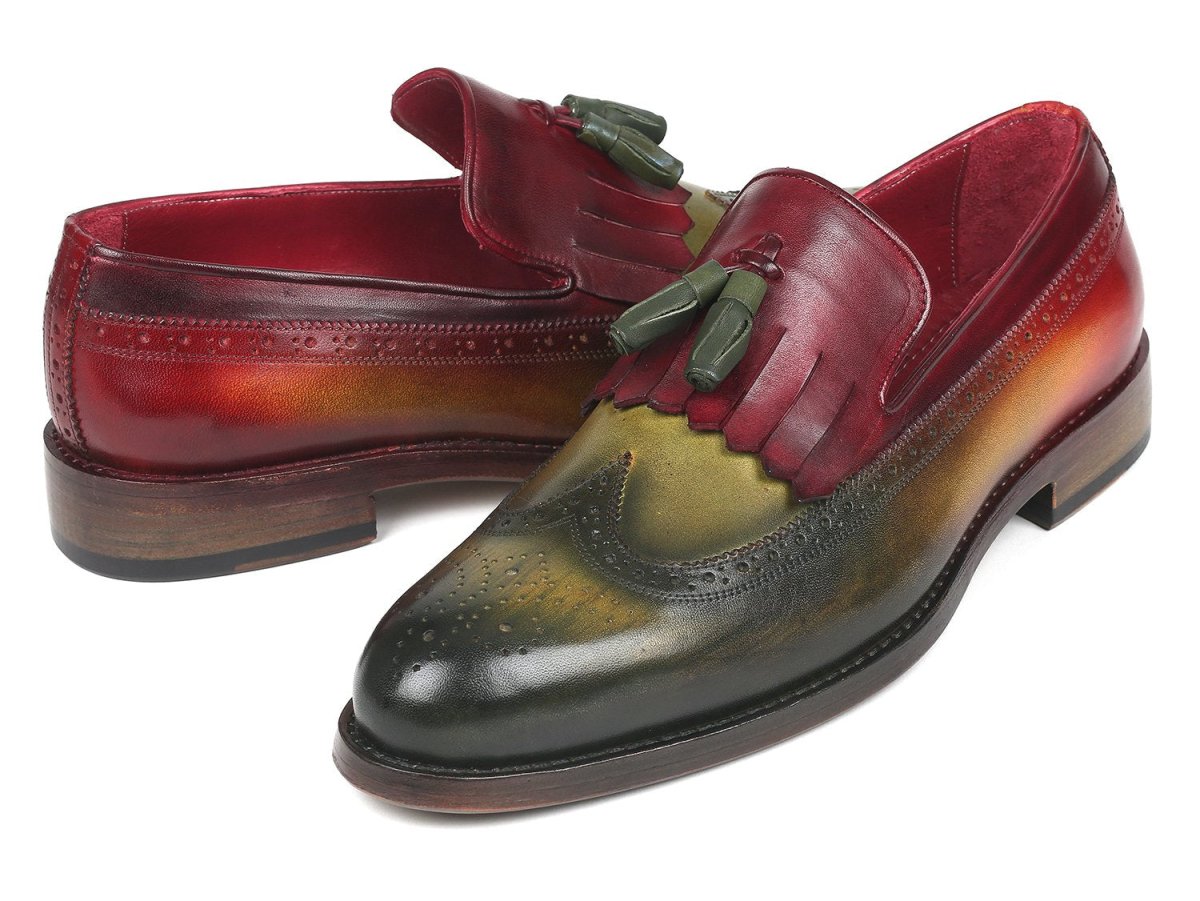 Paul Parkman Kiltie Tassel Loafer in Green and Bordeaux
